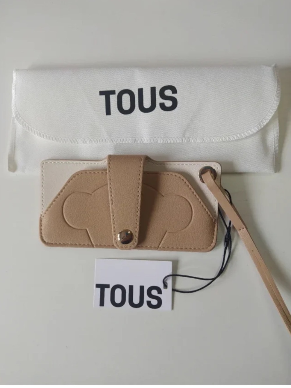 TOUS Beige Leather Eyewear Case with Wrist Strap